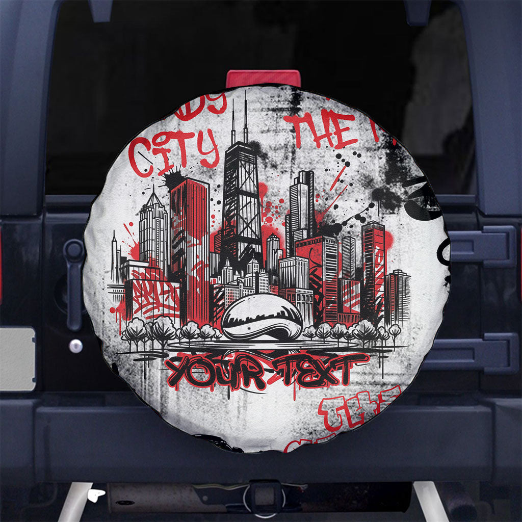 Personalized Chicago City Skyline Spare Tire Cover Urban Graffiti - Cloud Gate - Windy City Typography