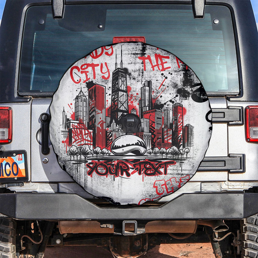 Personalized Chicago City Skyline Spare Tire Cover Urban Graffiti - Cloud Gate - Windy City Typography