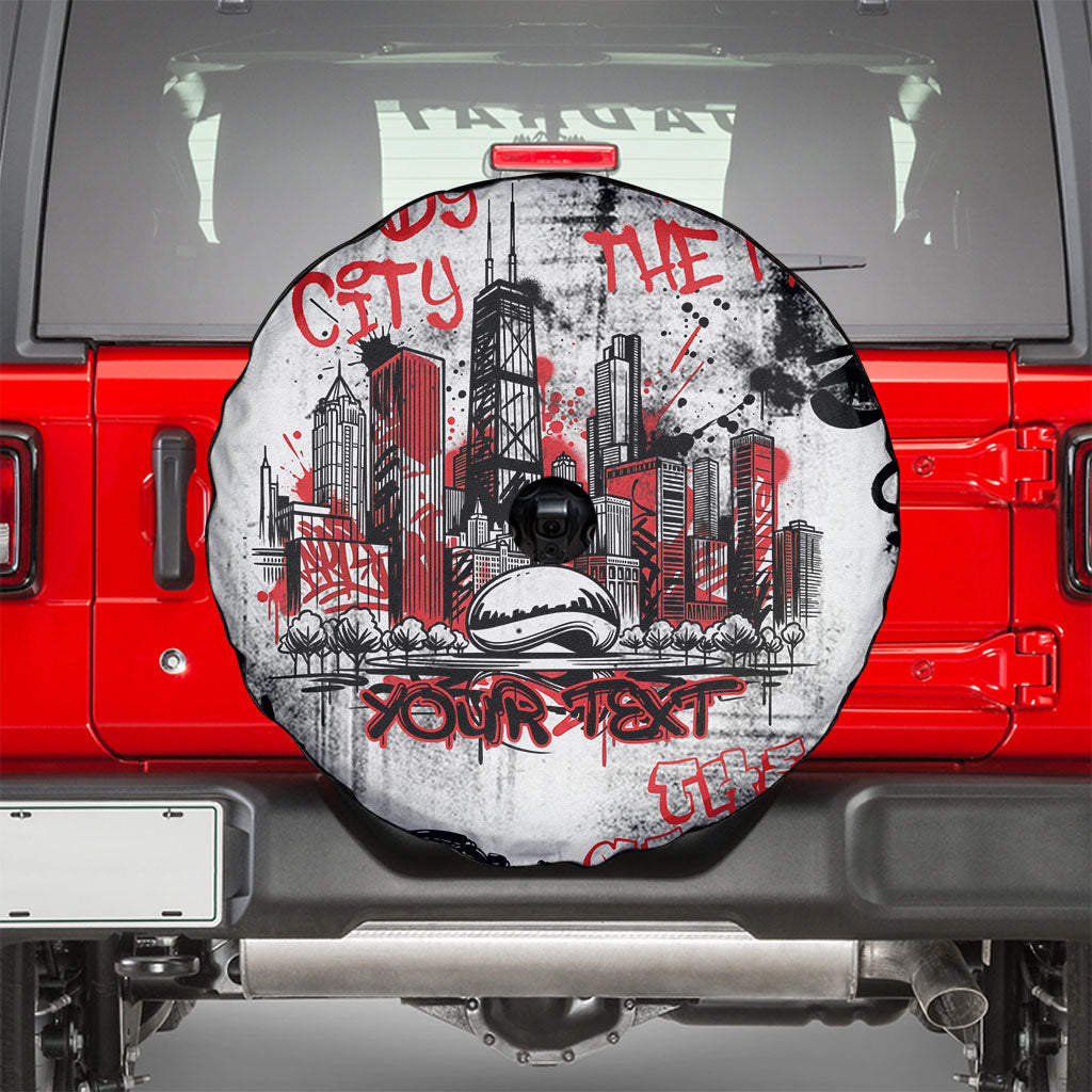 Personalized Chicago City Skyline Spare Tire Cover Urban Graffiti - Cloud Gate - Windy City Typography