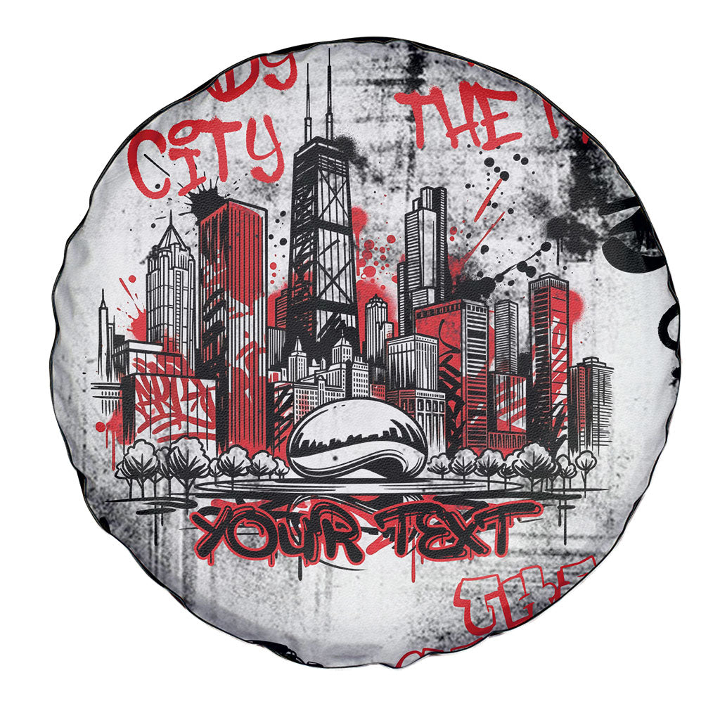 Personalized Chicago City Skyline Spare Tire Cover Urban Graffiti - Cloud Gate - Windy City Typography