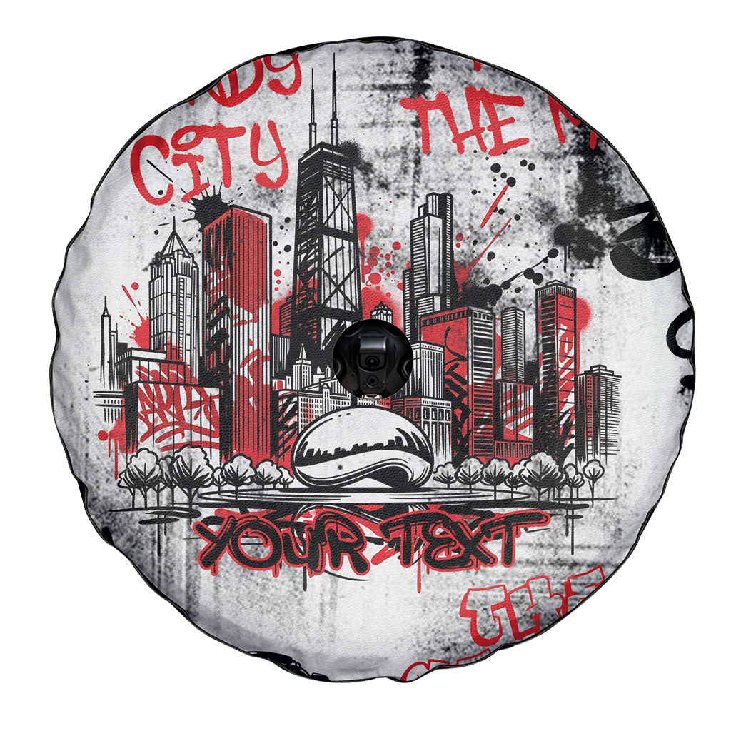 Personalized Chicago City Skyline Spare Tire Cover Urban Graffiti - Cloud Gate - Windy City Typography