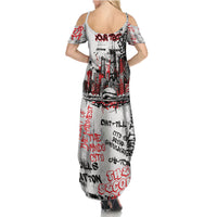 Personalized Chicago City Skyline Summer Maxi Dress Urban Graffiti - Cloud Gate - Windy City Typography