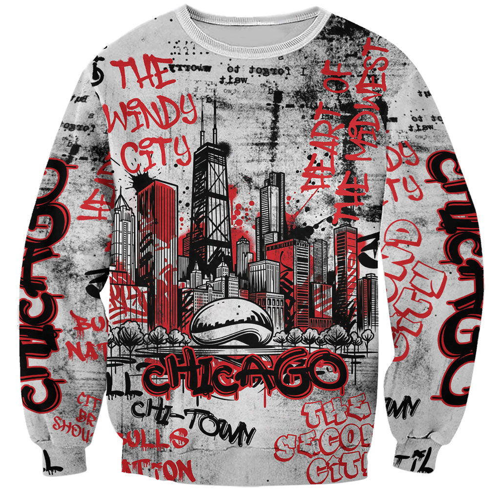 Personalized Chicago City Skyline Sweatshirt Urban Graffiti - Cloud Gate - Windy City Typography