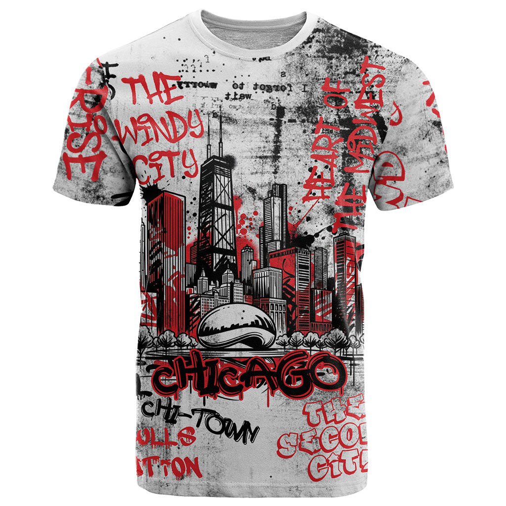 Personalized Chicago City Skyline T Shirt Urban Graffiti - Cloud Gate - Windy City Typography