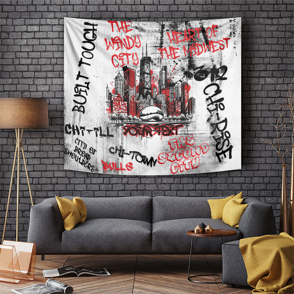 Personalized Chicago City Skyline Tapestry Urban Graffiti - Cloud Gate - Windy City Typography