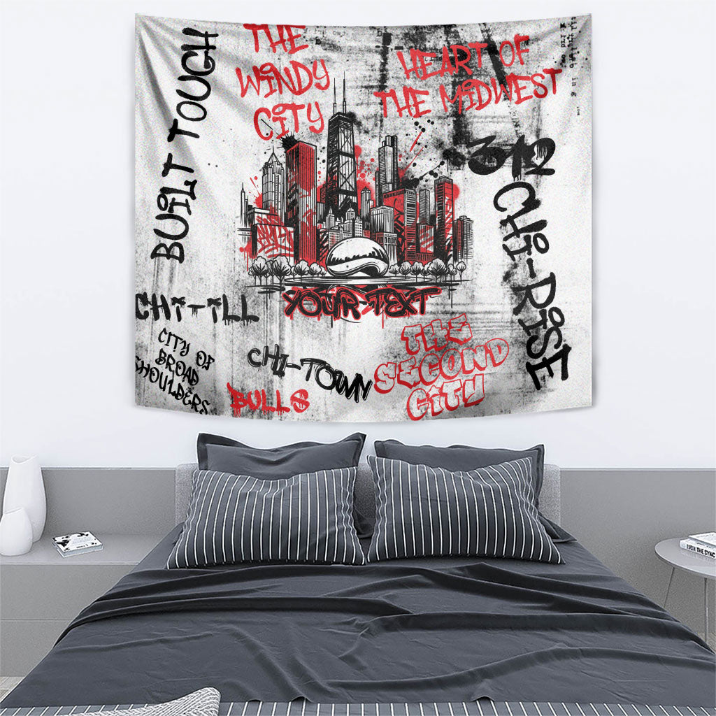 Personalized Chicago City Skyline Tapestry Urban Graffiti - Cloud Gate - Windy City Typography