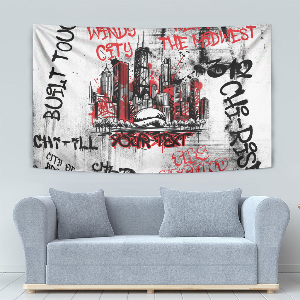 Personalized Chicago City Skyline Tapestry Urban Graffiti - Cloud Gate - Windy City Typography
