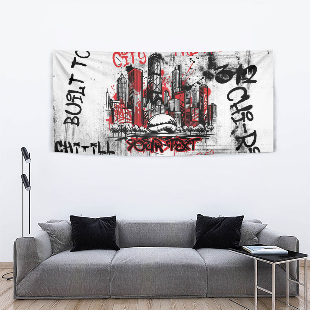 Personalized Chicago City Skyline Tapestry Urban Graffiti - Cloud Gate - Windy City Typography