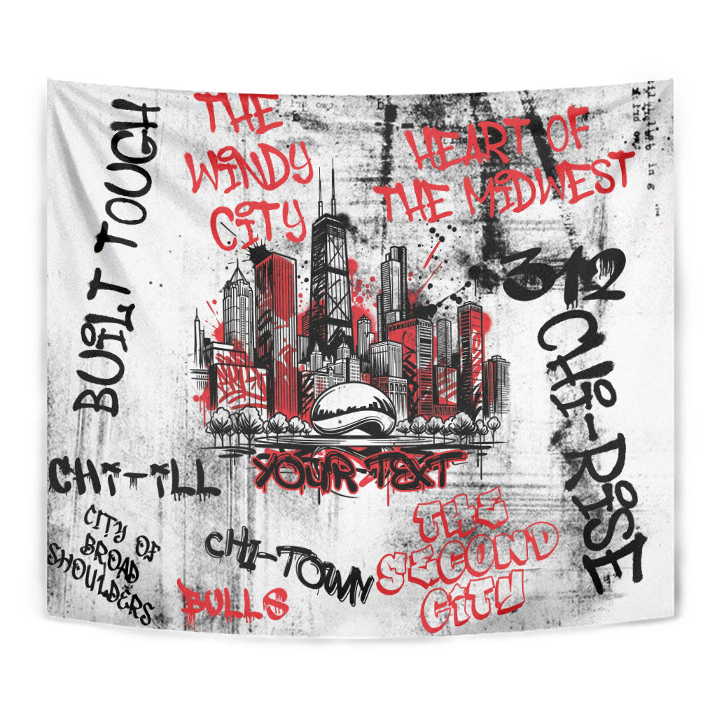 Personalized Chicago City Skyline Tapestry Urban Graffiti - Cloud Gate - Windy City Typography