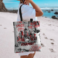 Personalized Chicago City Skyline Tote Bag Urban Graffiti - Cloud Gate - Windy City Typography