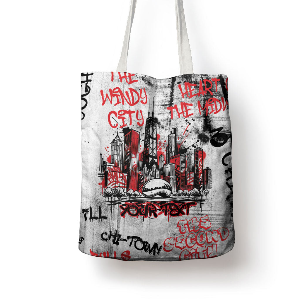 Personalized Chicago City Skyline Tote Bag Urban Graffiti - Cloud Gate - Windy City Typography