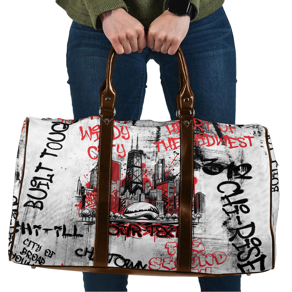 Personalized Chicago City Skyline Travel Bag Urban Graffiti - Cloud Gate - Windy City Typography