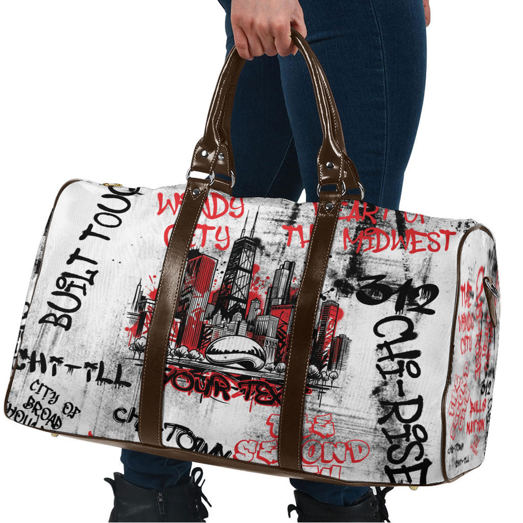 Personalized Chicago City Skyline Travel Bag Urban Graffiti - Cloud Gate - Windy City Typography