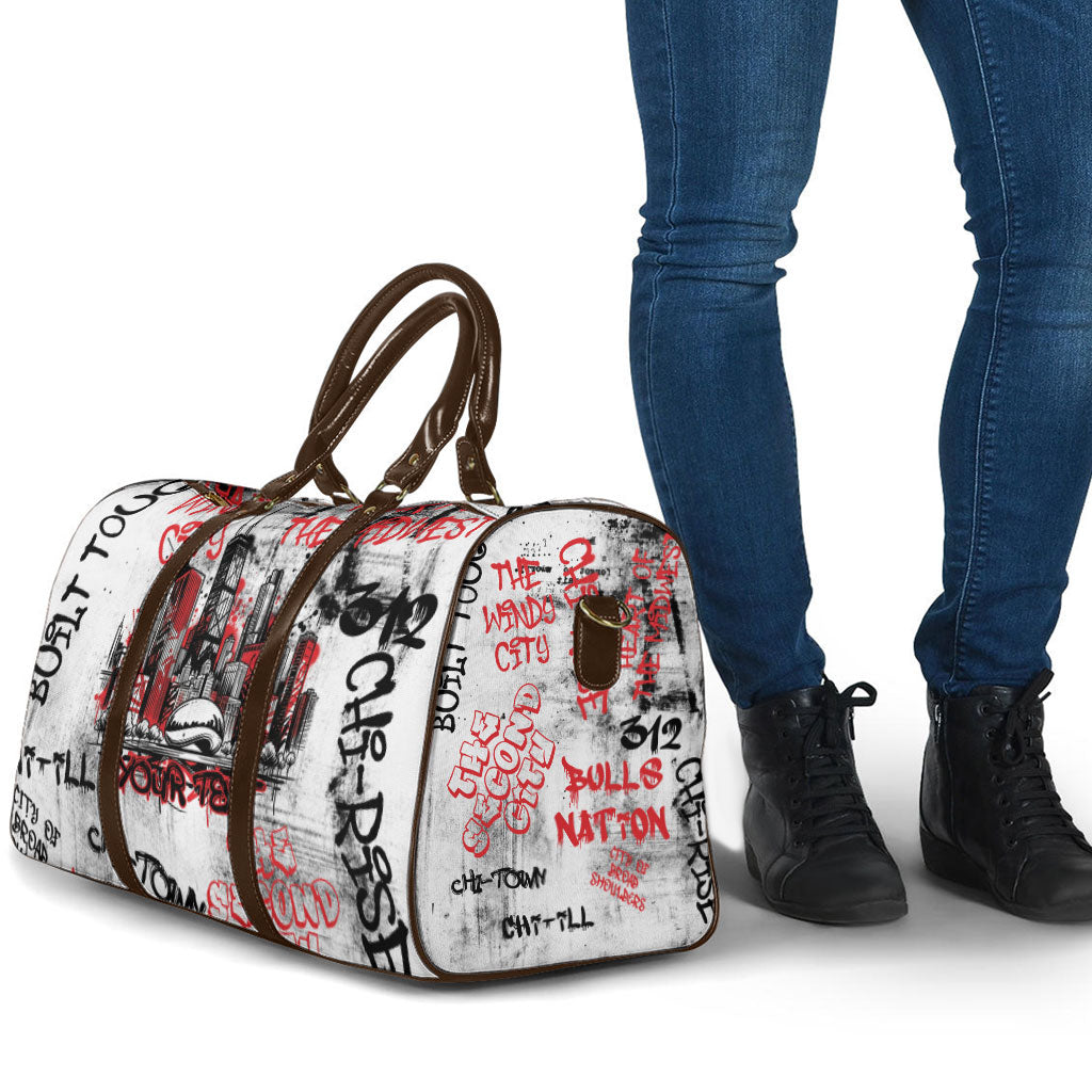 Personalized Chicago City Skyline Travel Bag Urban Graffiti - Cloud Gate - Windy City Typography