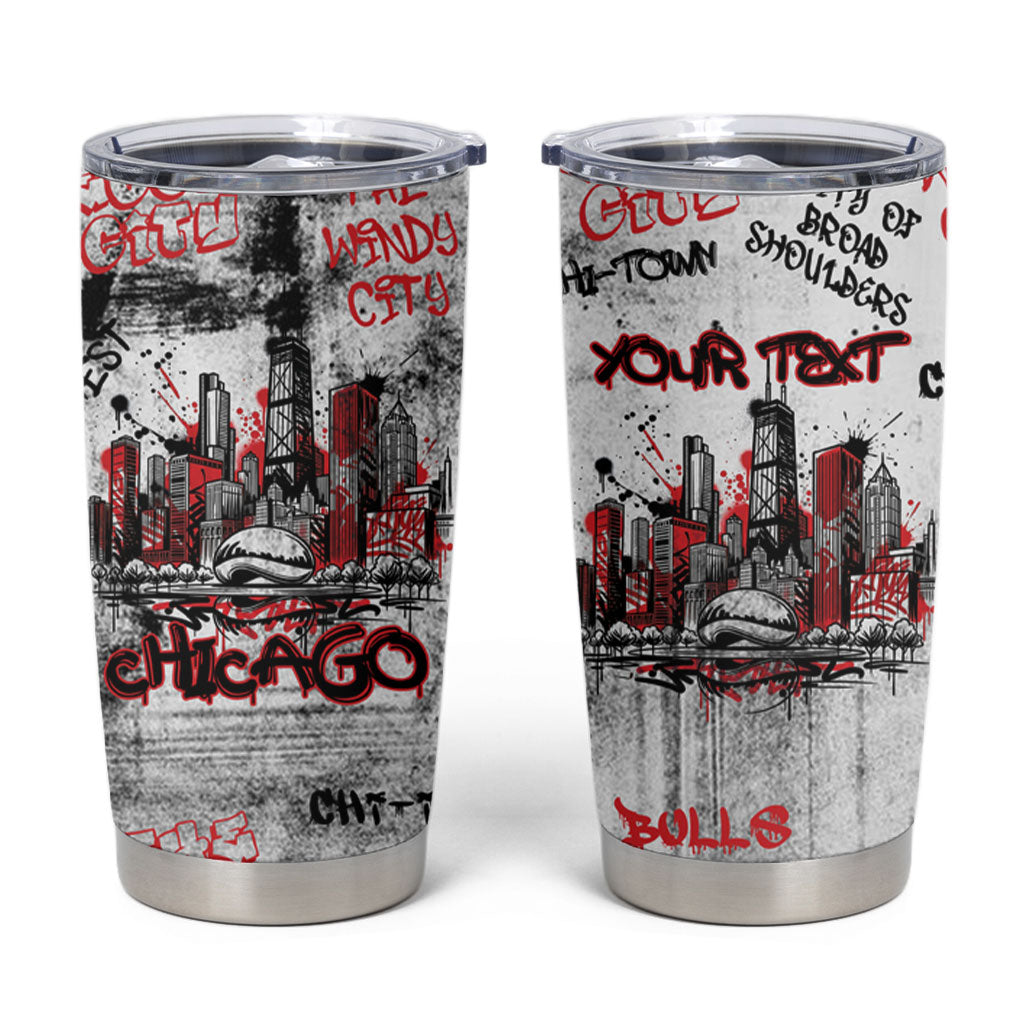 Personalized Chicago City Skyline Tumbler Cup Urban Graffiti - Cloud Gate - Windy City Typography