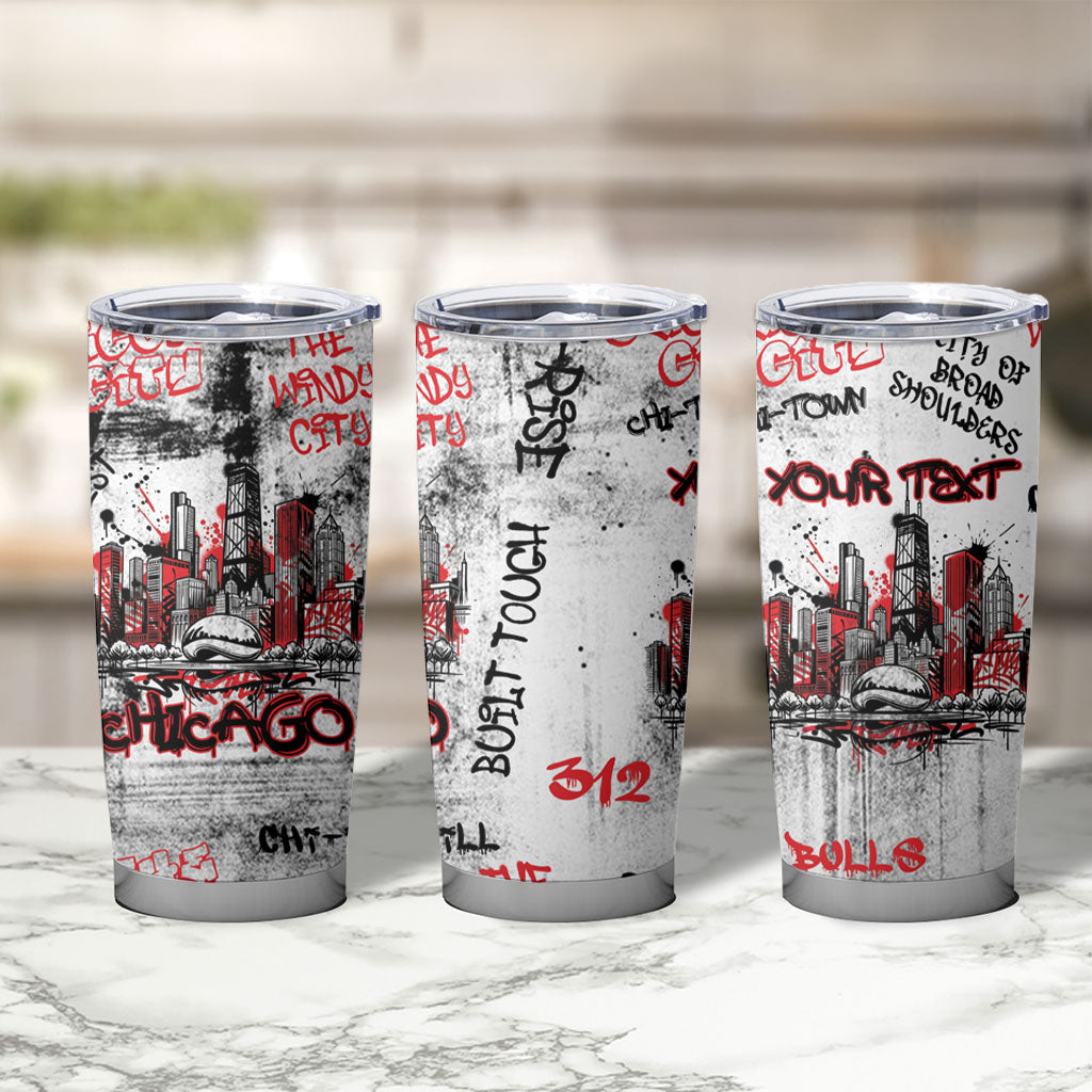 Personalized Chicago City Skyline Tumbler Cup Urban Graffiti - Cloud Gate - Windy City Typography