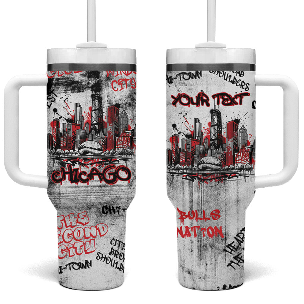Personalized Chicago City Skyline Tumbler With Handle Urban Graffiti - Cloud Gate - Windy City Typography