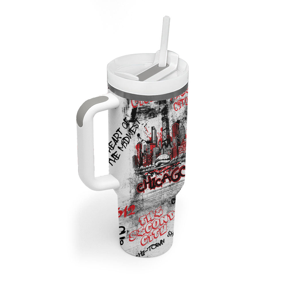 Personalized Chicago City Skyline Tumbler With Handle Urban Graffiti - Cloud Gate - Windy City Typography
