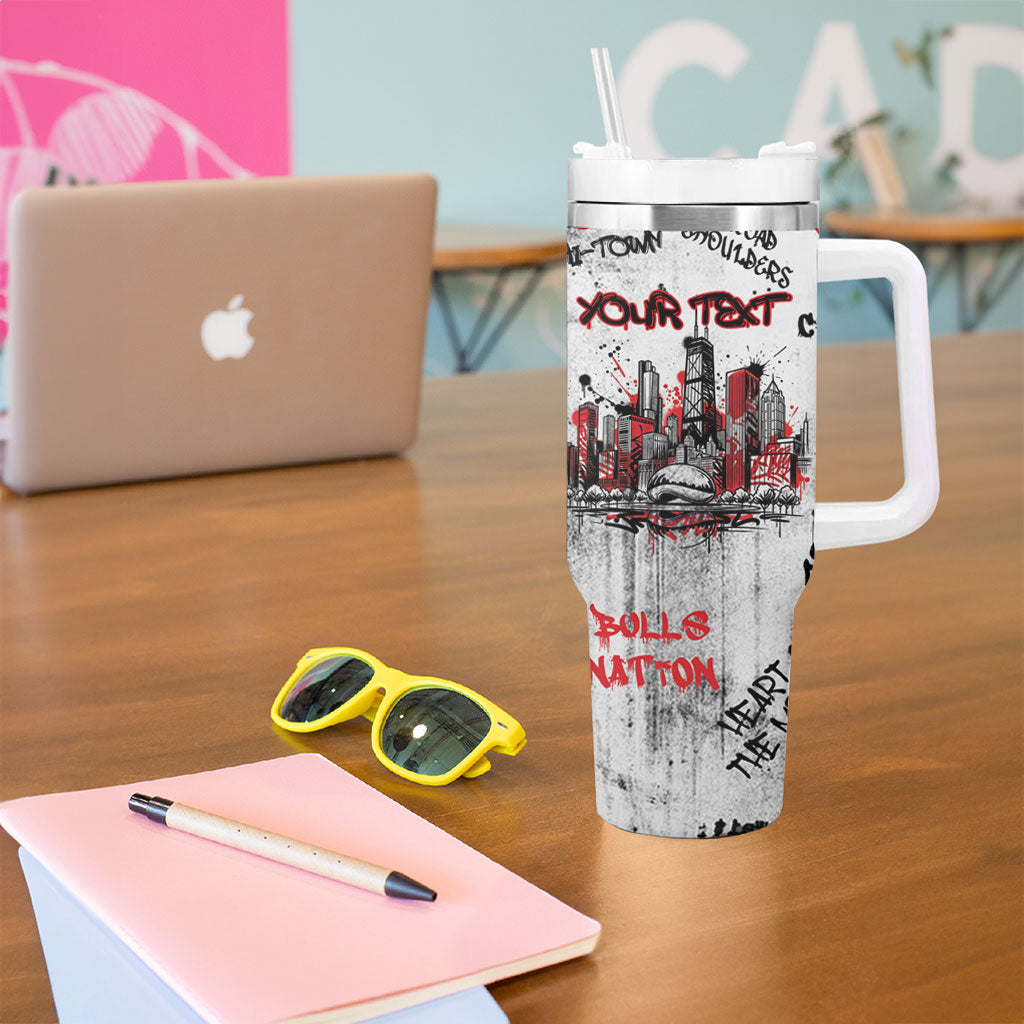 Personalized Chicago City Skyline Tumbler With Handle Urban Graffiti - Cloud Gate - Windy City Typography