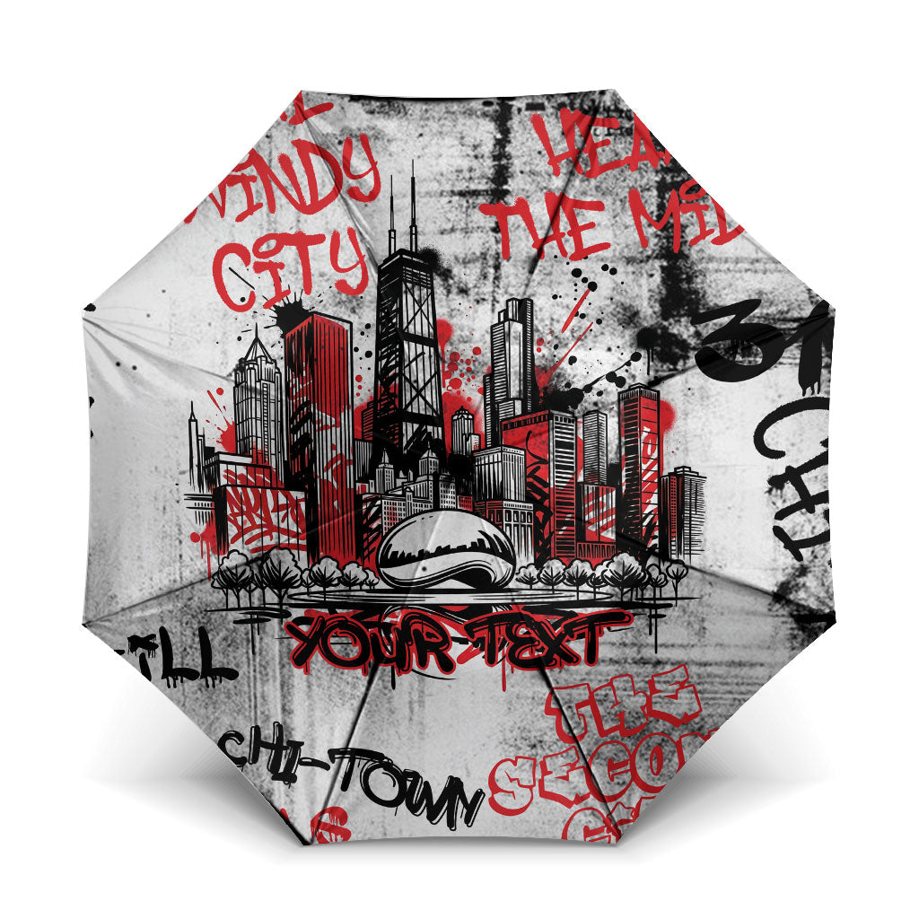 Personalized Chicago City Skyline Umbrella Urban Graffiti - Cloud Gate - Windy City Typography