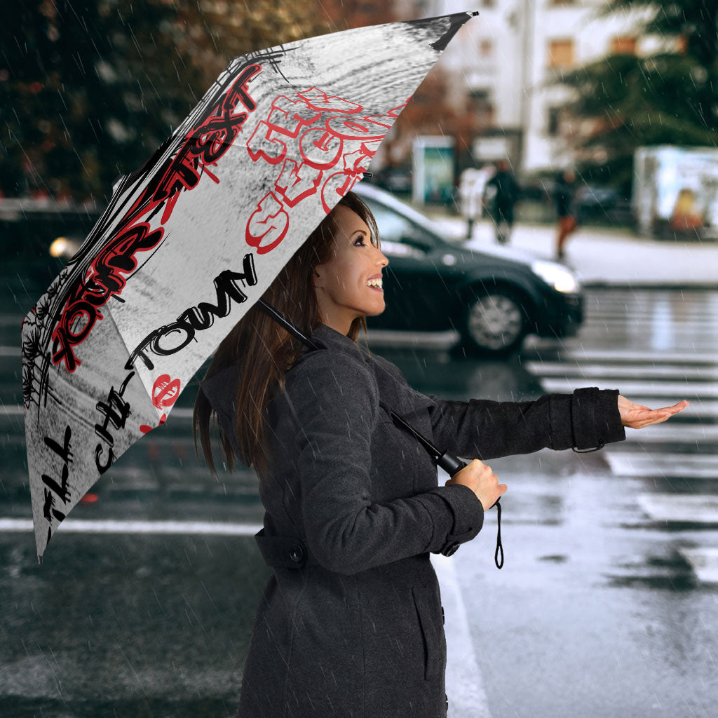 Personalized Chicago City Skyline Umbrella Urban Graffiti - Cloud Gate - Windy City Typography