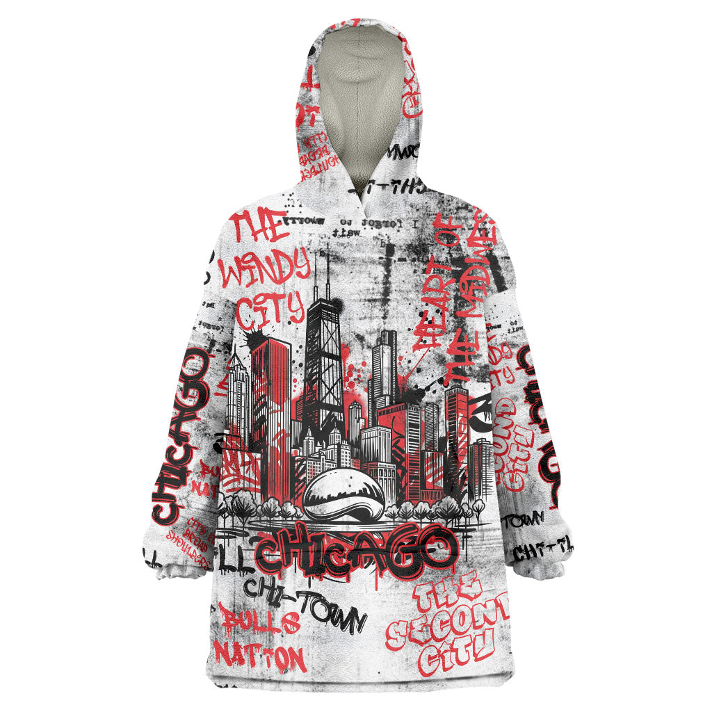 Personalized Chicago City Skyline Wearable Blanket Hoodie Urban Graffiti - Cloud Gate - Windy City Typography