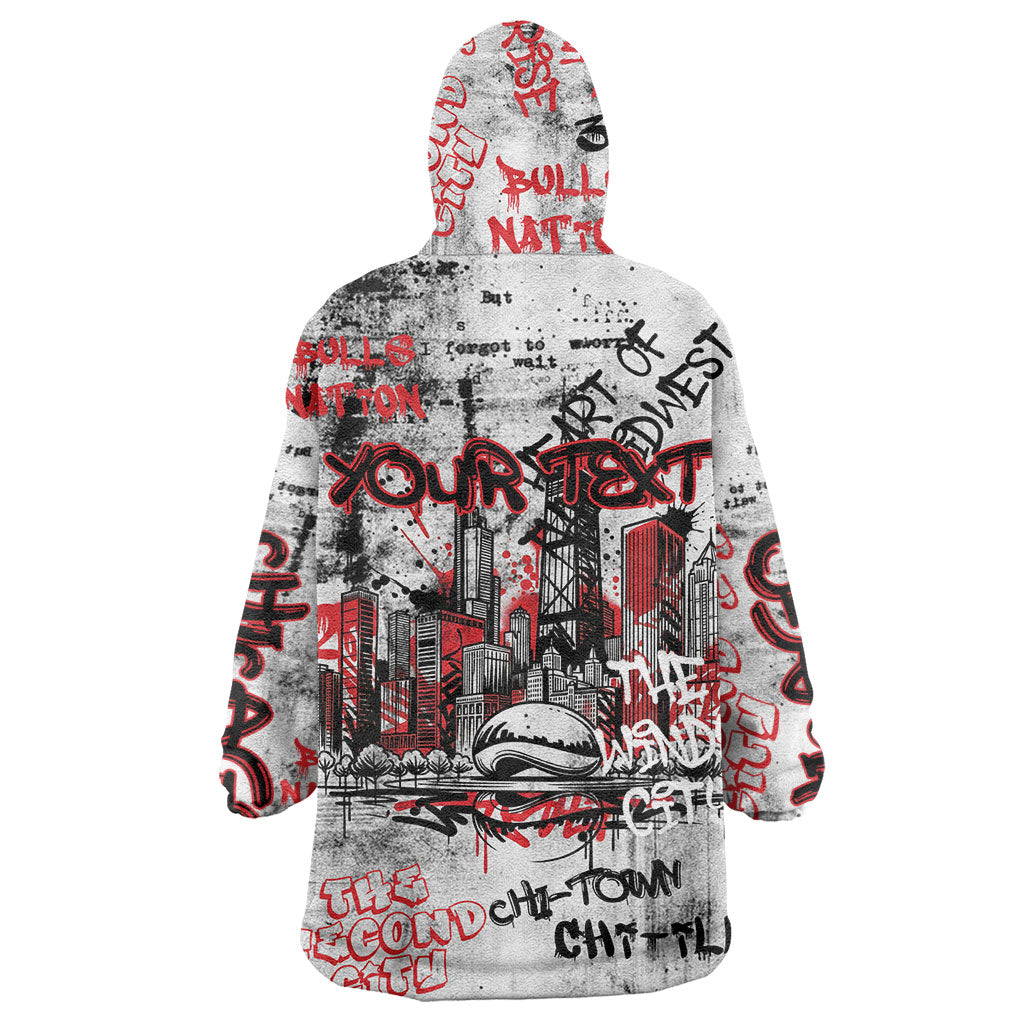 Personalized Chicago City Skyline Wearable Blanket Hoodie Urban Graffiti - Cloud Gate - Windy City Typography