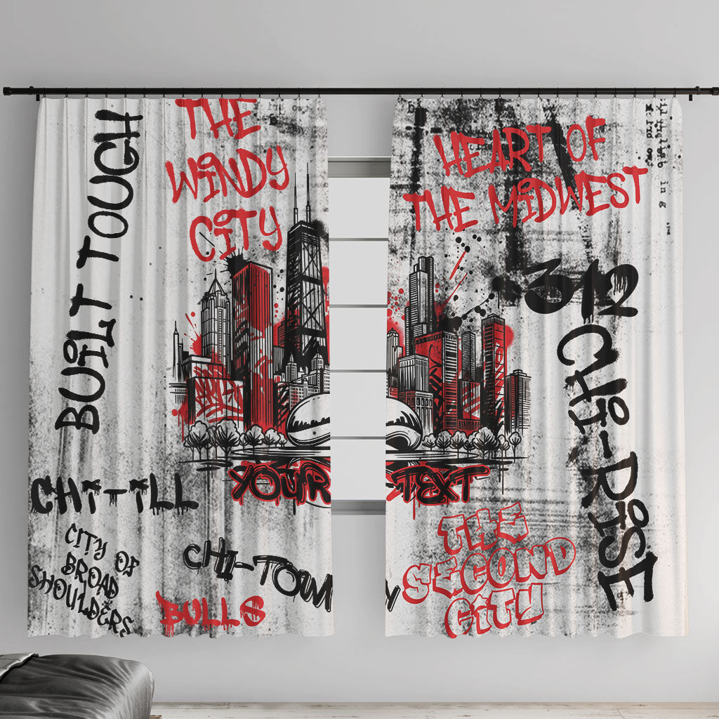 Personalized Chicago City Skyline Window Curtain Urban Graffiti - Cloud Gate - Windy City Typography