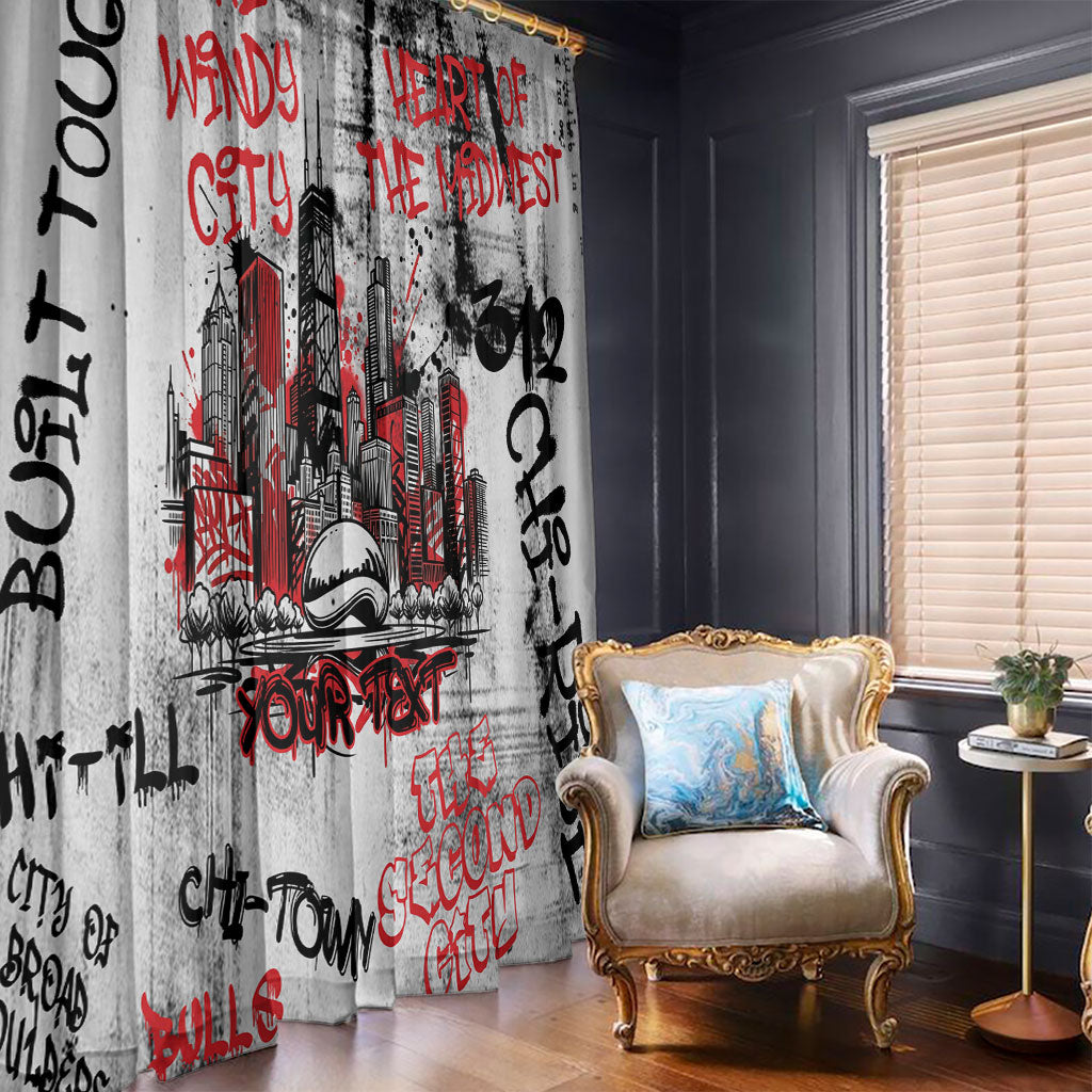Personalized Chicago City Skyline Window Curtain Urban Graffiti - Cloud Gate - Windy City Typography