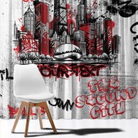Personalized Chicago City Skyline Window Curtain Urban Graffiti - Cloud Gate - Windy City Typography
