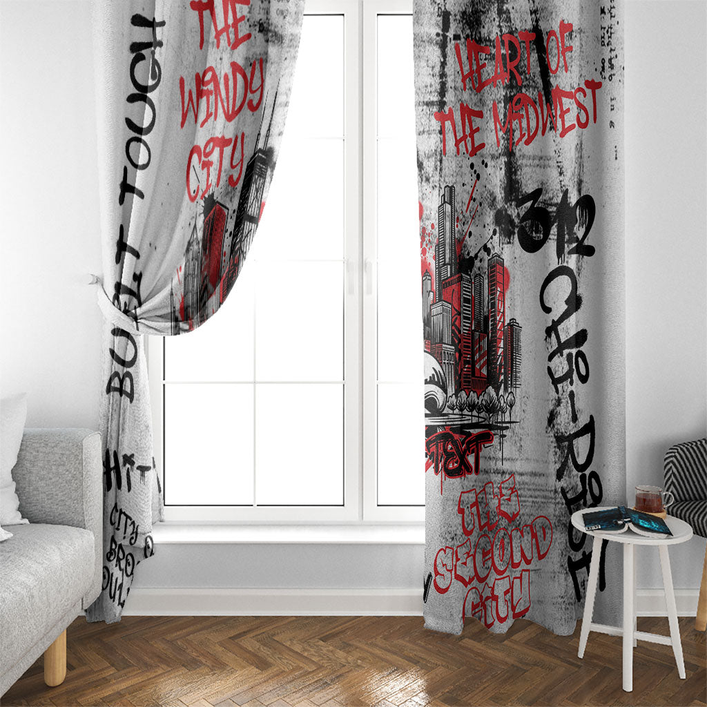 Personalized Chicago City Skyline Window Curtain Urban Graffiti - Cloud Gate - Windy City Typography
