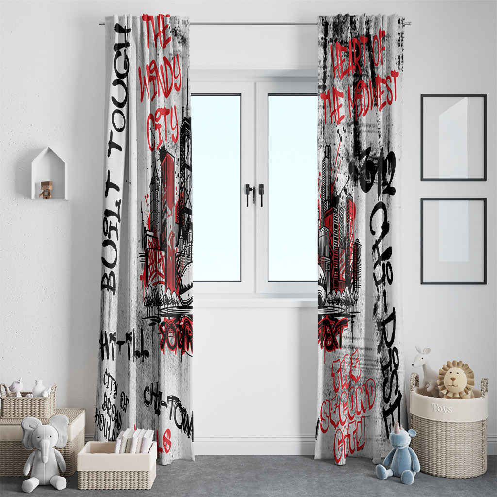 Personalized Chicago City Skyline Window Curtain Urban Graffiti - Cloud Gate - Windy City Typography