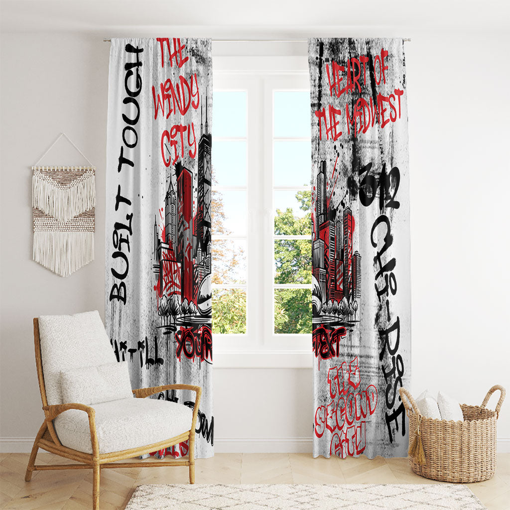 Personalized Chicago City Skyline Window Curtain Urban Graffiti - Cloud Gate - Windy City Typography