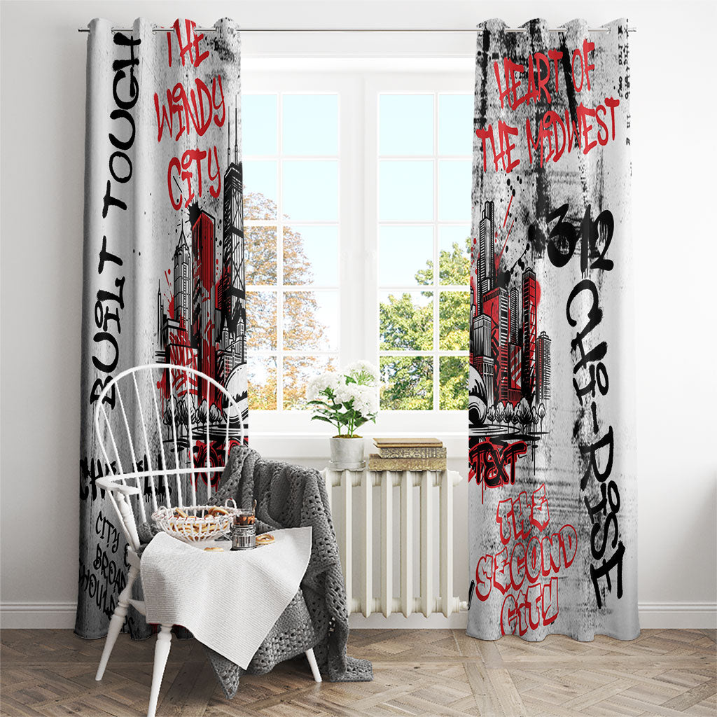 Personalized Chicago City Skyline Window Curtain Urban Graffiti - Cloud Gate - Windy City Typography