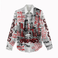 Personalized Chicago City Skyline Women Casual Shirt Urban Graffiti - Cloud Gate - Windy City Typography