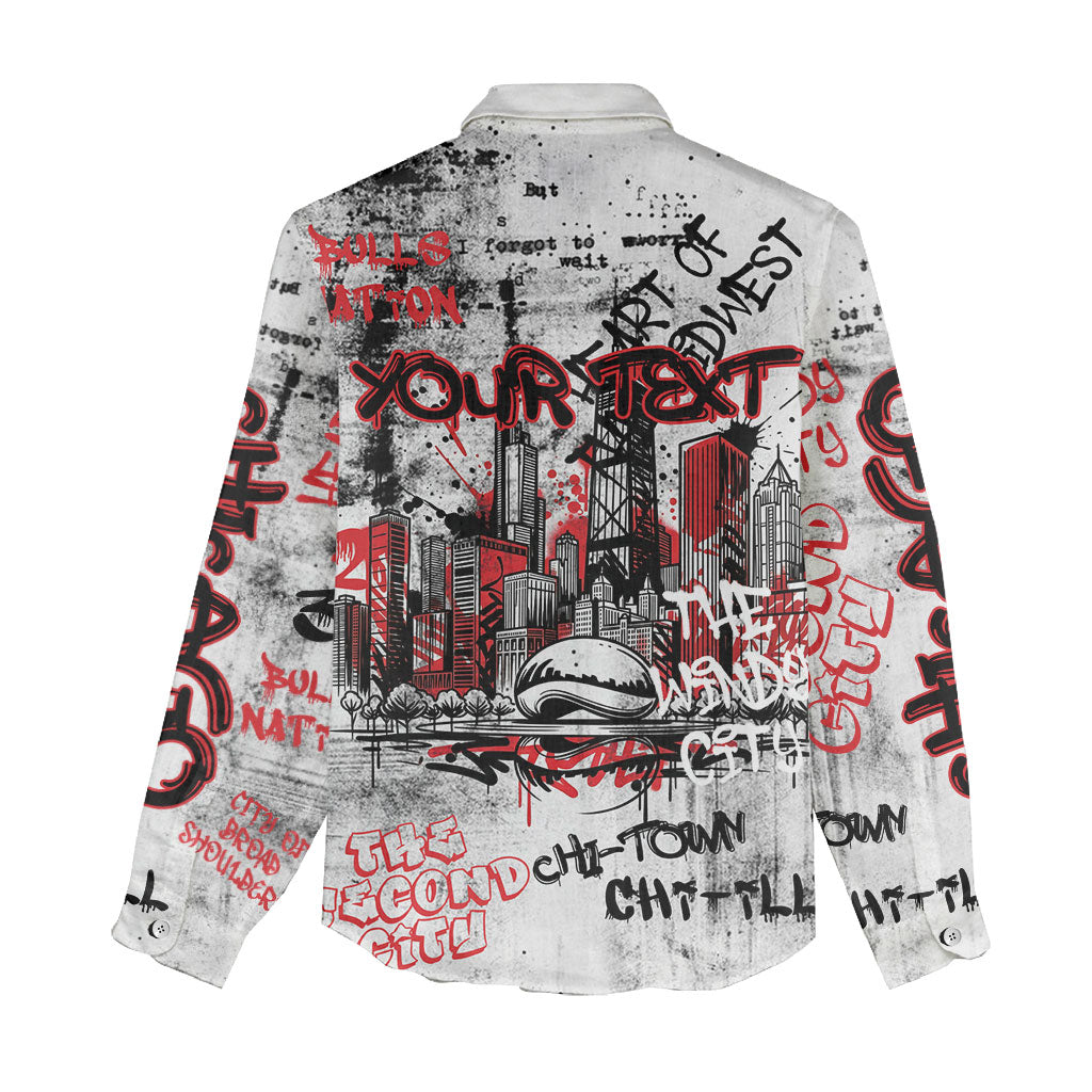 Personalized Chicago City Skyline Women Casual Shirt Urban Graffiti - Cloud Gate - Windy City Typography