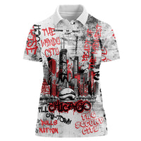 Personalized Chicago City Skyline Women Polo Shirt Urban Graffiti - Cloud Gate - Windy City Typography