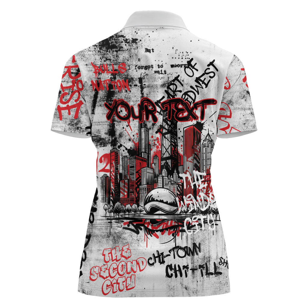 Personalized Chicago City Skyline Women Polo Shirt Urban Graffiti - Cloud Gate - Windy City Typography