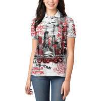Personalized Chicago City Skyline Women Polo Shirt Urban Graffiti - Cloud Gate - Windy City Typography