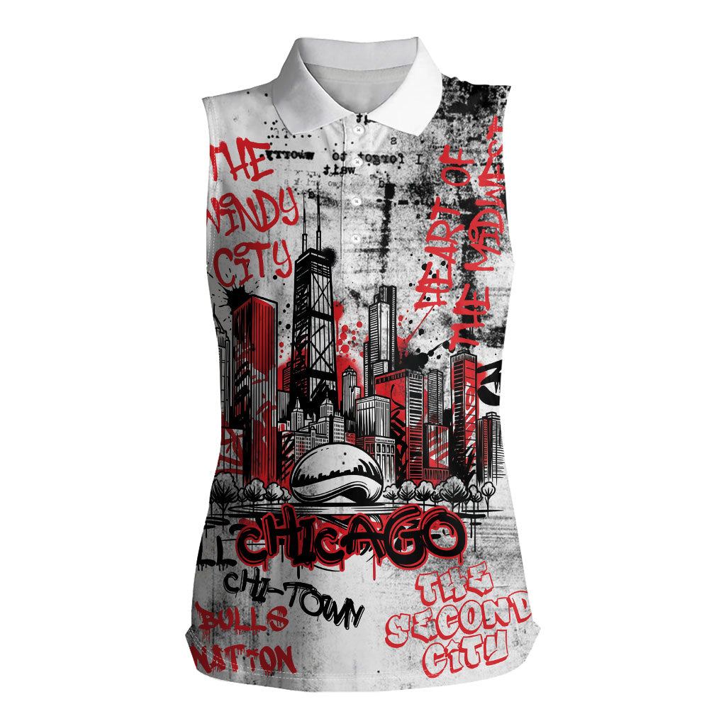 Personalized Chicago City Skyline Women Sleeveless Polo Shirt Urban Graffiti - Cloud Gate - Windy City Typography