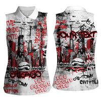 Personalized Chicago City Skyline Women Sleeveless Polo Shirt Urban Graffiti - Cloud Gate - Windy City Typography