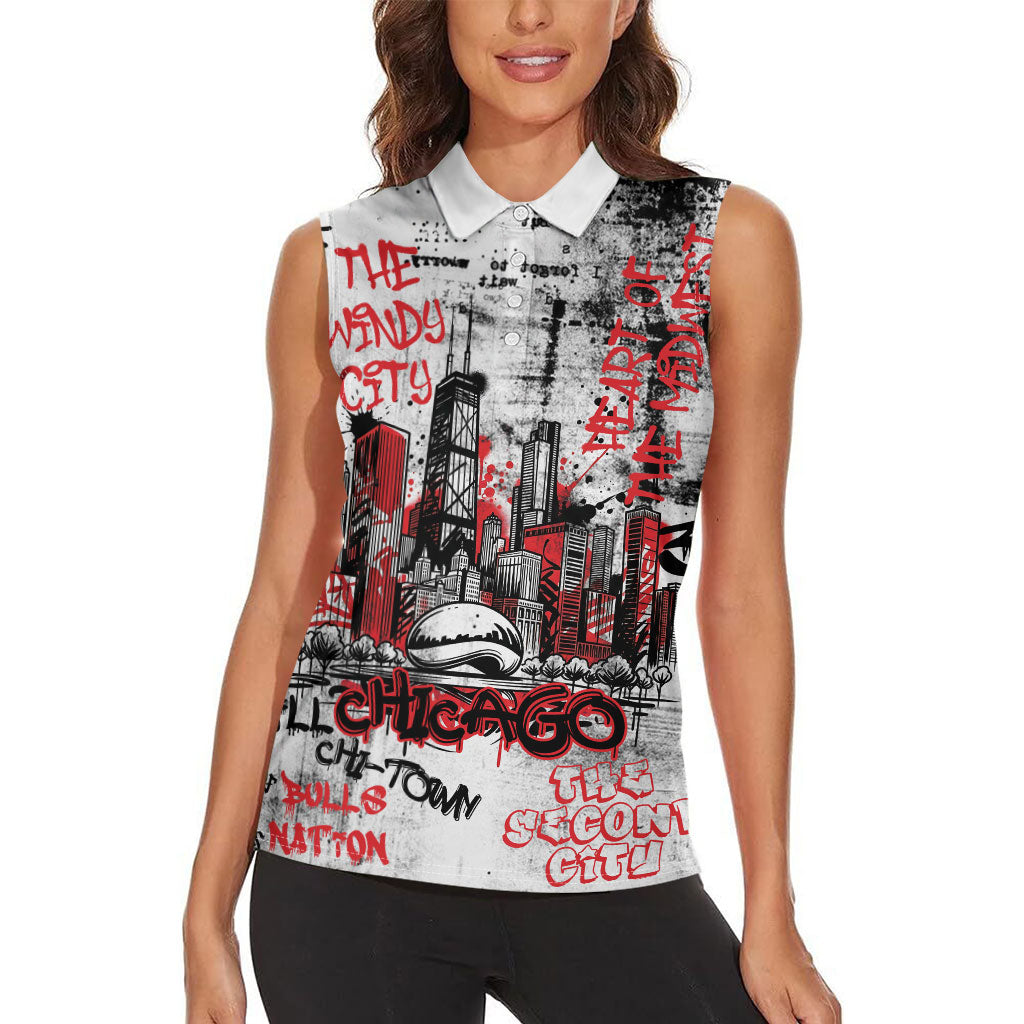 Personalized Chicago City Skyline Women Sleeveless Polo Shirt Urban Graffiti - Cloud Gate - Windy City Typography
