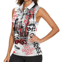 Personalized Chicago City Skyline Women Sleeveless Polo Shirt Urban Graffiti - Cloud Gate - Windy City Typography