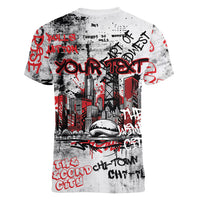 Personalized Chicago City Skyline Women V-Neck T-Shirt Urban Graffiti - Cloud Gate - Windy City Typography