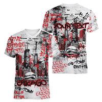 Personalized Chicago City Skyline Women V-Neck T-Shirt Urban Graffiti - Cloud Gate - Windy City Typography
