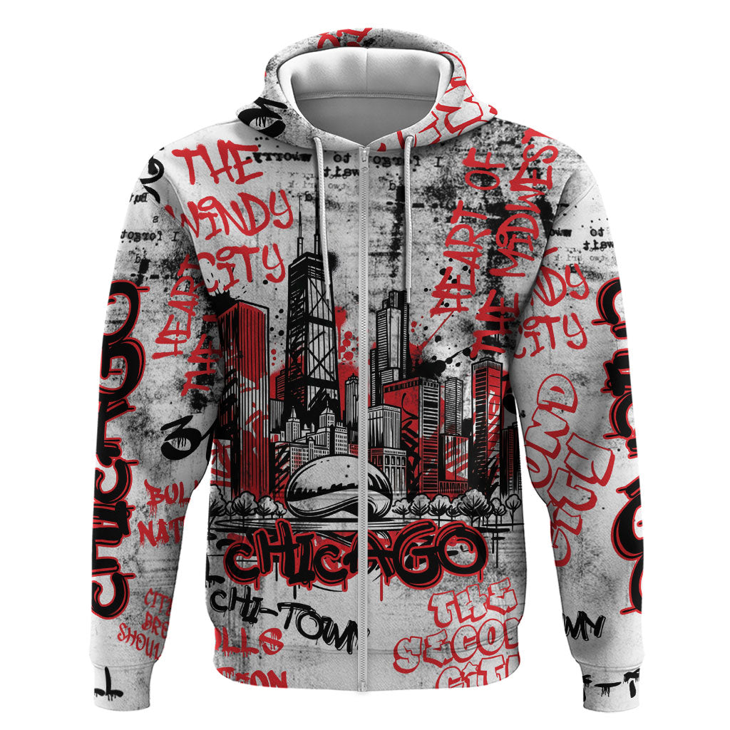 Personalized Chicago City Skyline Zip Hoodie Urban Graffiti - Cloud Gate - Windy City Typography