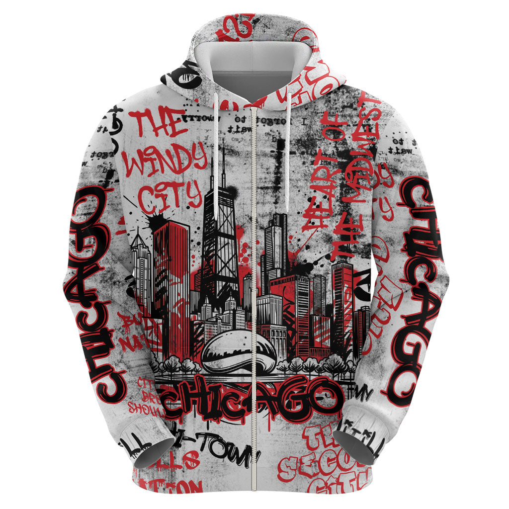 Personalized Chicago City Skyline Zip Hoodie Urban Graffiti - Cloud Gate - Windy City Typography