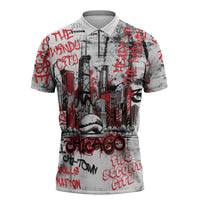 Personalized Chicago City Skyline Zipper Polo Shirt Urban Graffiti - Cloud Gate - Windy City Typography
