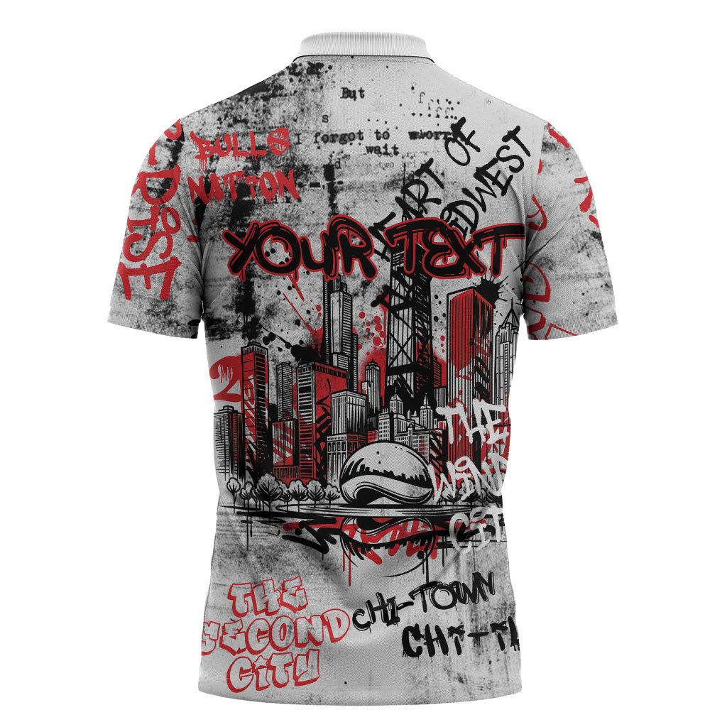 Personalized Chicago City Skyline Zipper Polo Shirt Urban Graffiti - Cloud Gate - Windy City Typography