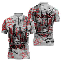 Personalized Chicago City Skyline Zipper Polo Shirt Urban Graffiti - Cloud Gate - Windy City Typography